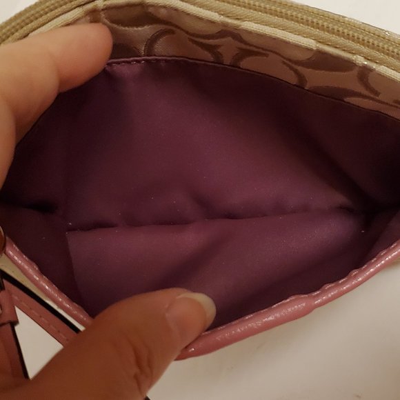 Coach Medium Signature Canvas Pink Leather Trim Wristlet - Picture 7 of 8